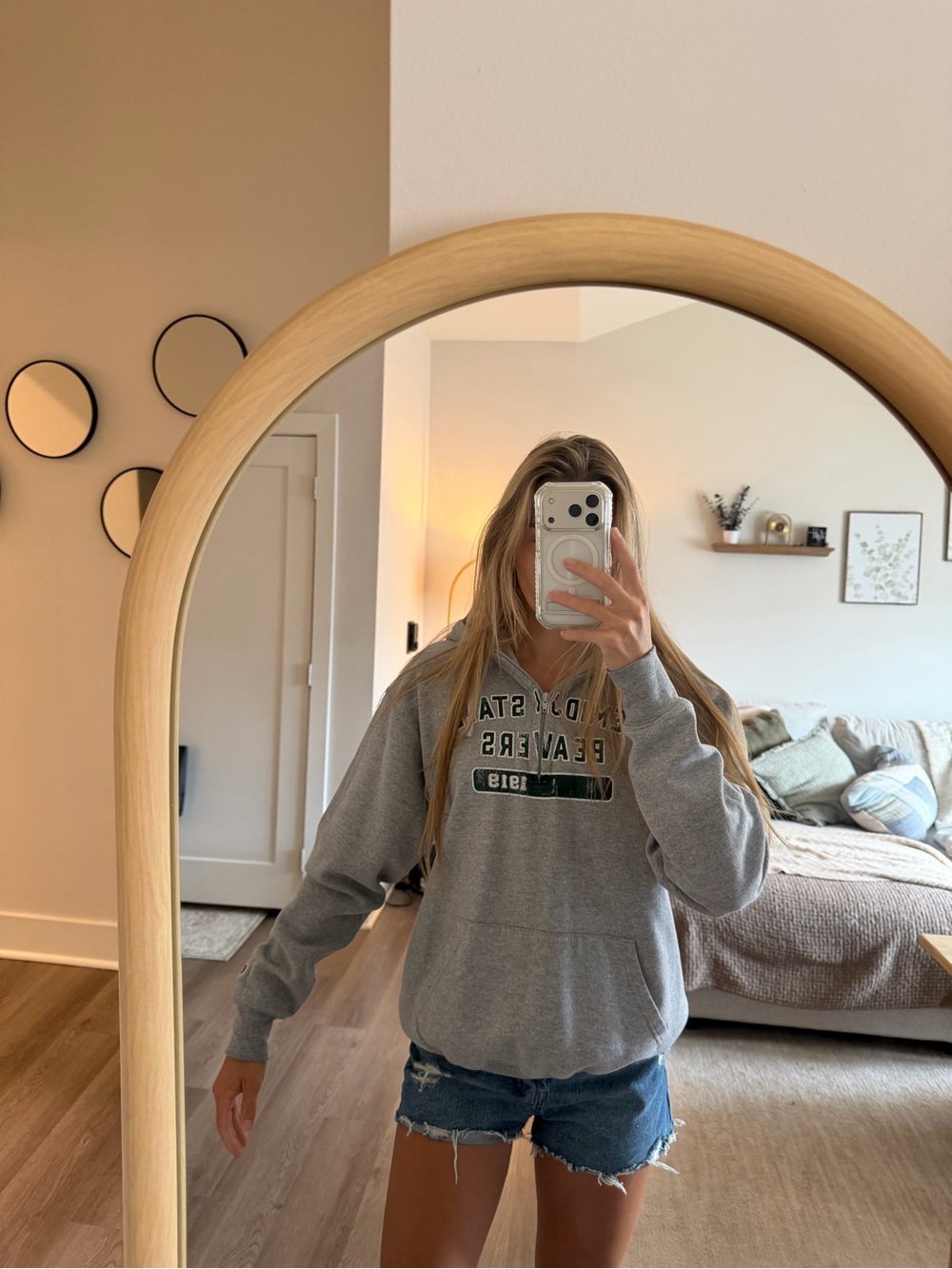 Champion Gray Crewneck Sweatshirt with Green Graphic